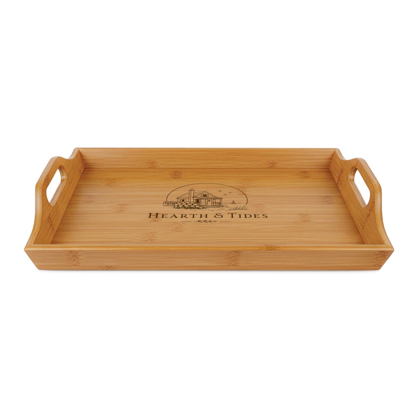 Engraved Bamboo Serving Tray - 'Hearth & Tides' Rustic Breakfast & Cheese Platter