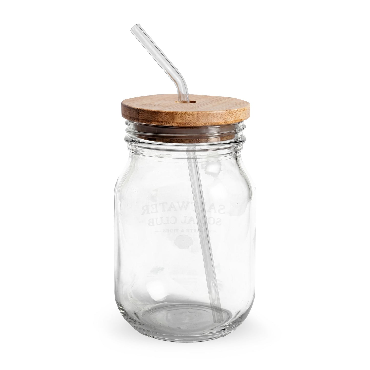 Engraved 16oz Mason Sipper Glass with Bamboo Lid & Glass Straw