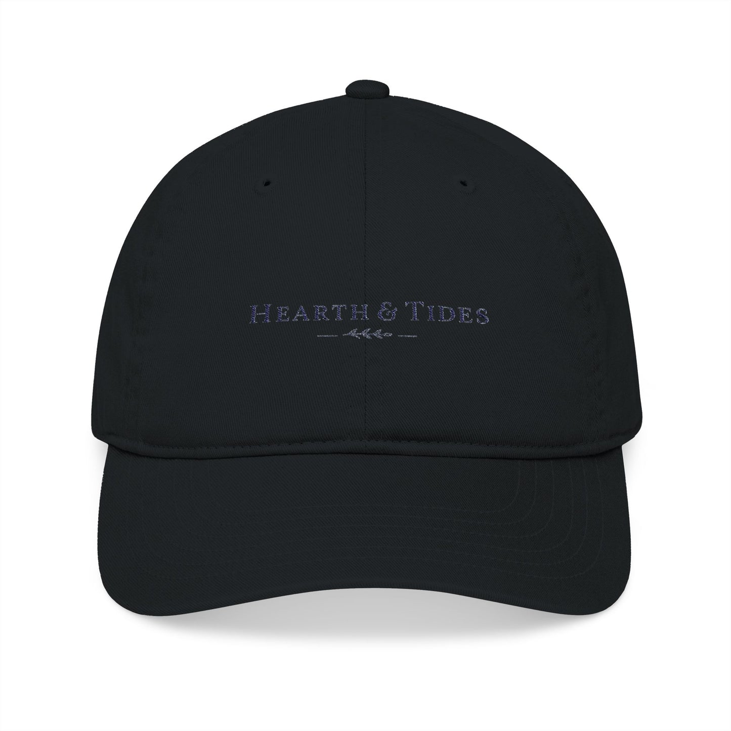Embroidered ‘Hearth & Tides’ Organic Baseball Cap — Minimal Coastal Cotton Hat