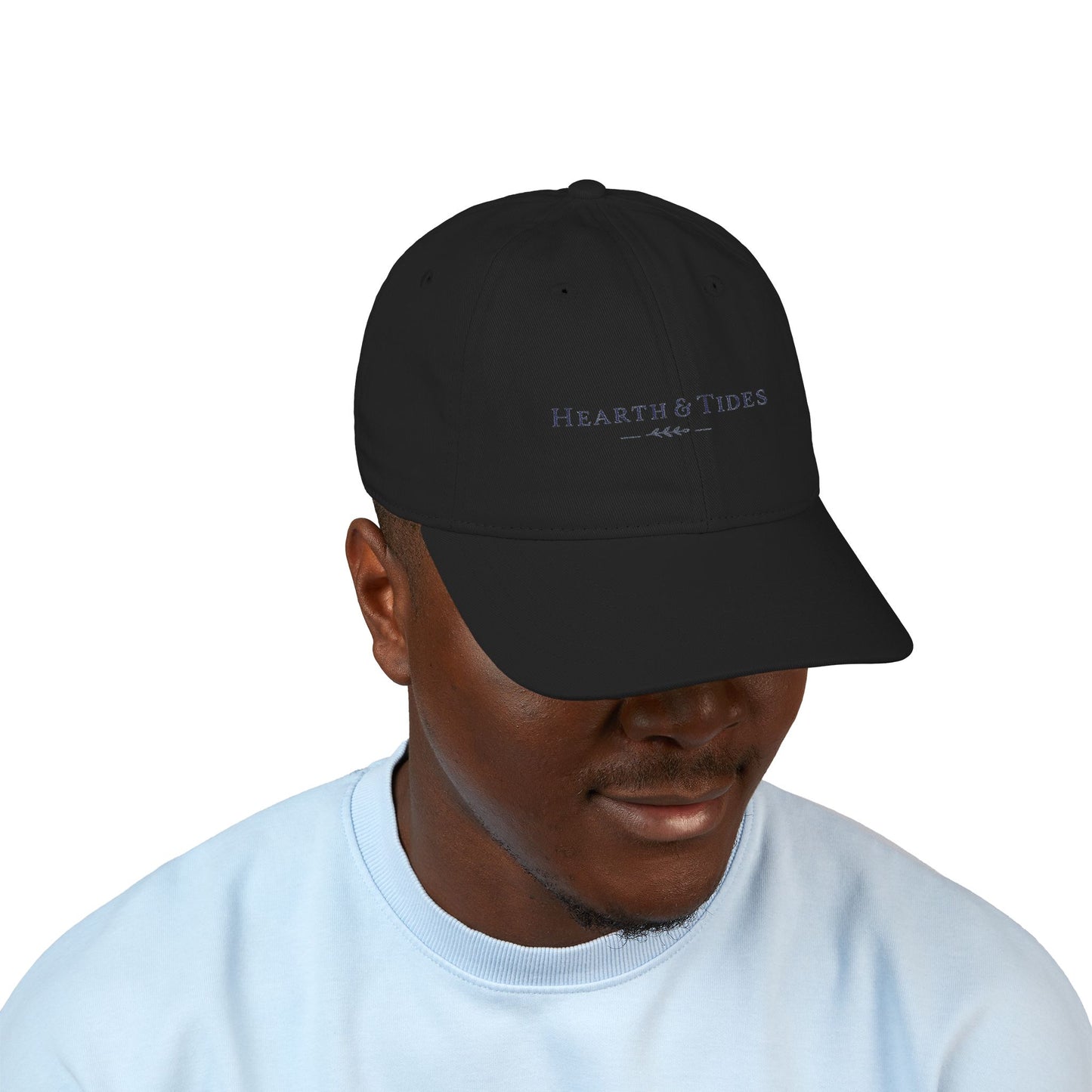 Embroidered ‘Hearth & Tides’ Organic Baseball Cap — Minimal Coastal Cotton Hat