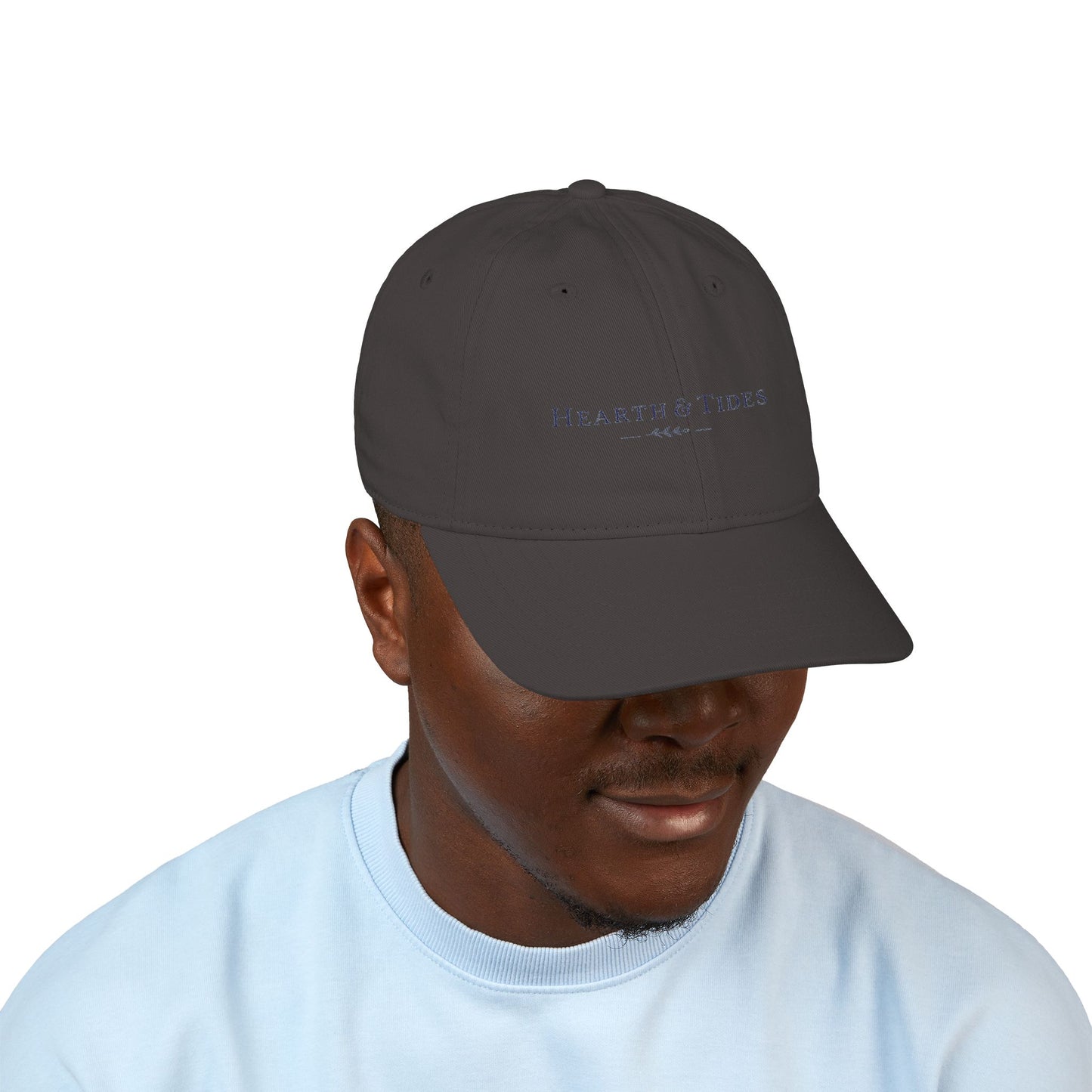 Embroidered ‘Hearth & Tides’ Organic Baseball Cap — Minimal Coastal Cotton Hat