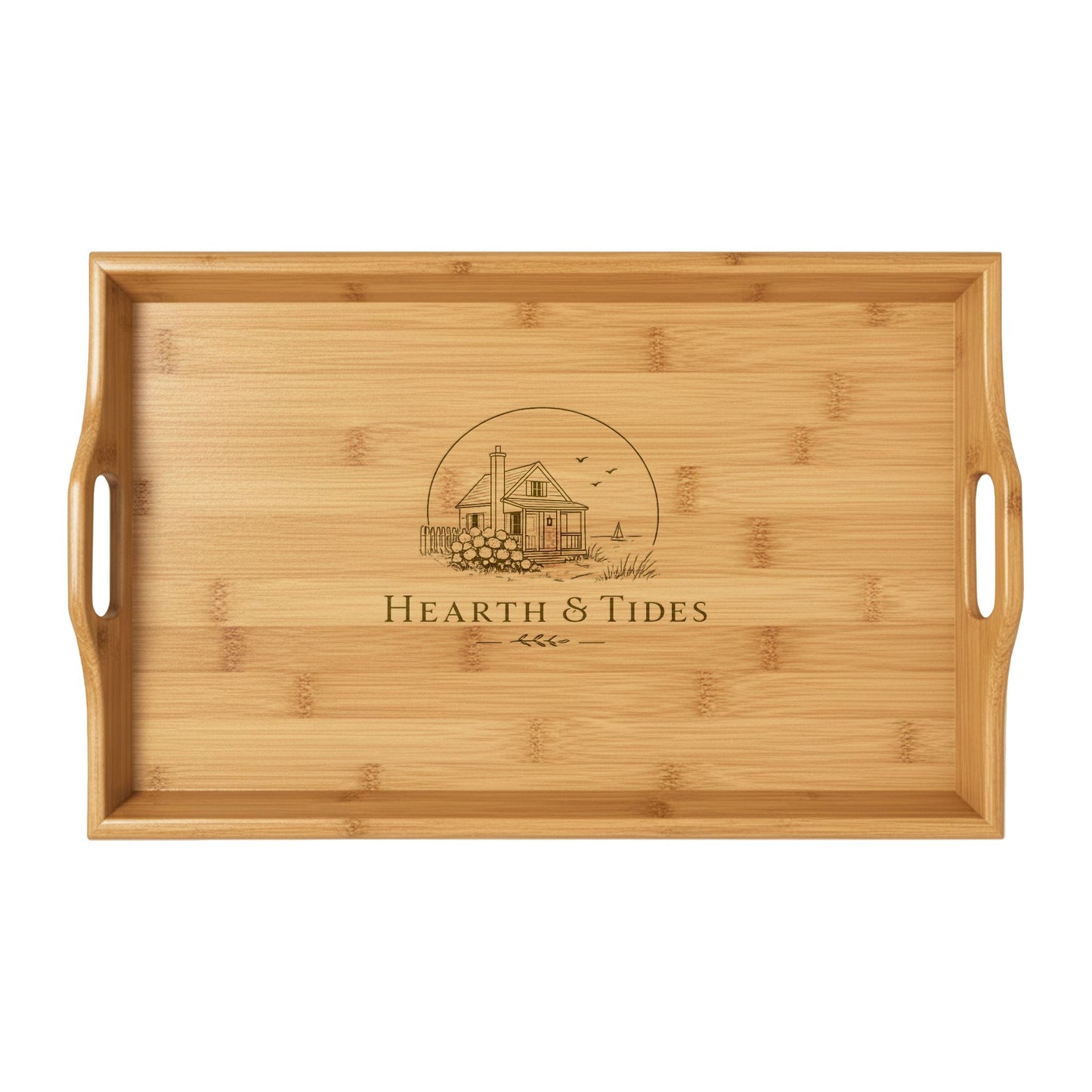 Engraved Bamboo Serving Tray - 'Hearth & Tides' Rustic Breakfast & Cheese Platter