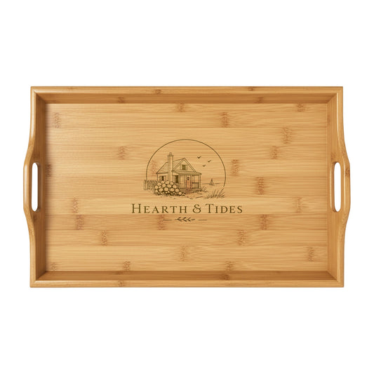 Engraved Bamboo Serving Tray - 'Hearth & Tides' Rustic Breakfast & Cheese Platter