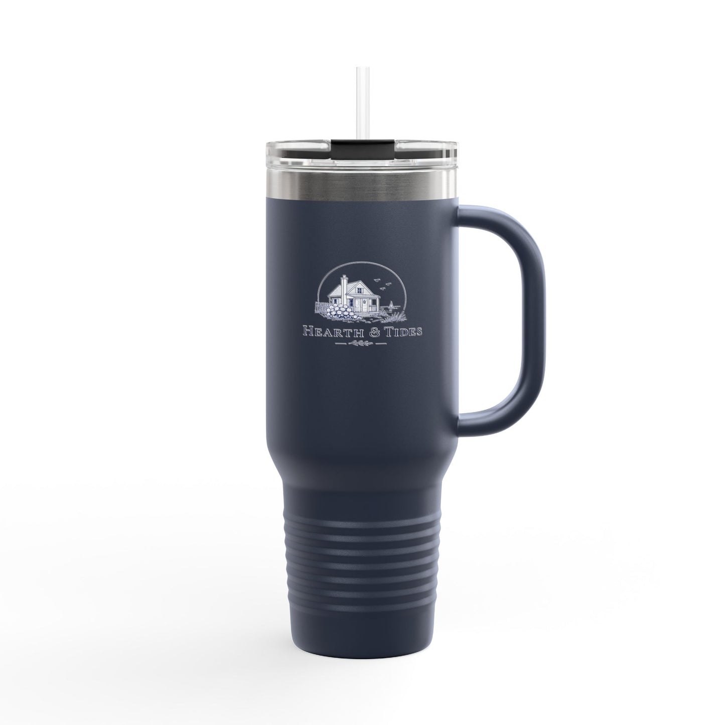 40oz Insulated Travel Mug with Handle — Hearth & Tides Logo