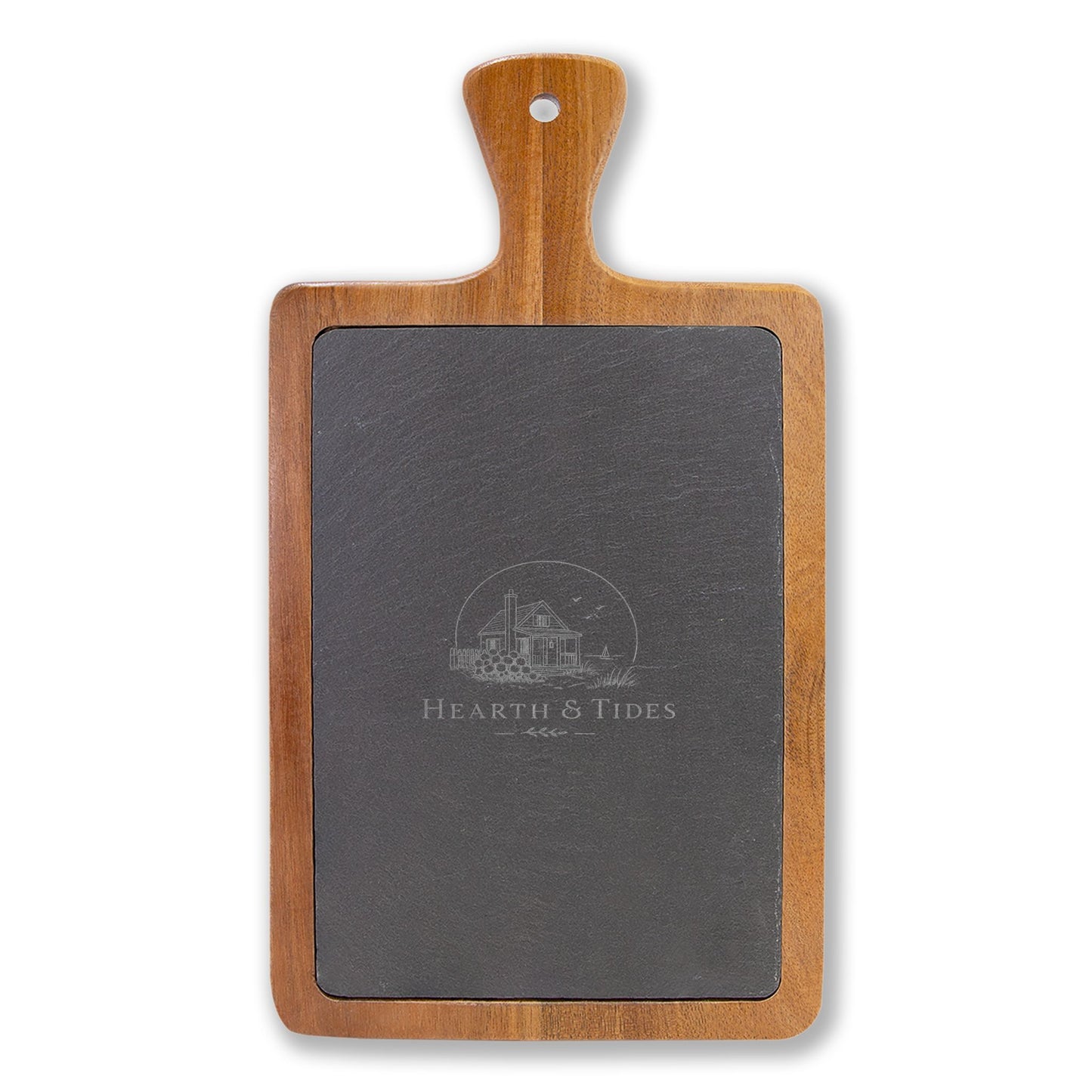 Engraved Acacia Charcuterie Board with Slate Insert & Cheese Tools