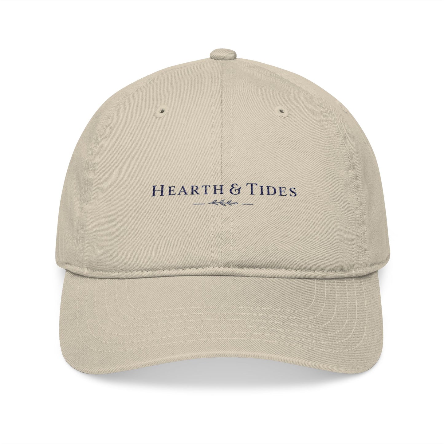 Embroidered ‘Hearth & Tides’ Organic Baseball Cap — Minimal Coastal Cotton Hat