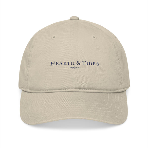 Embroidered ‘Hearth & Tides’ Organic Baseball Cap — Minimal Coastal Cotton Hat