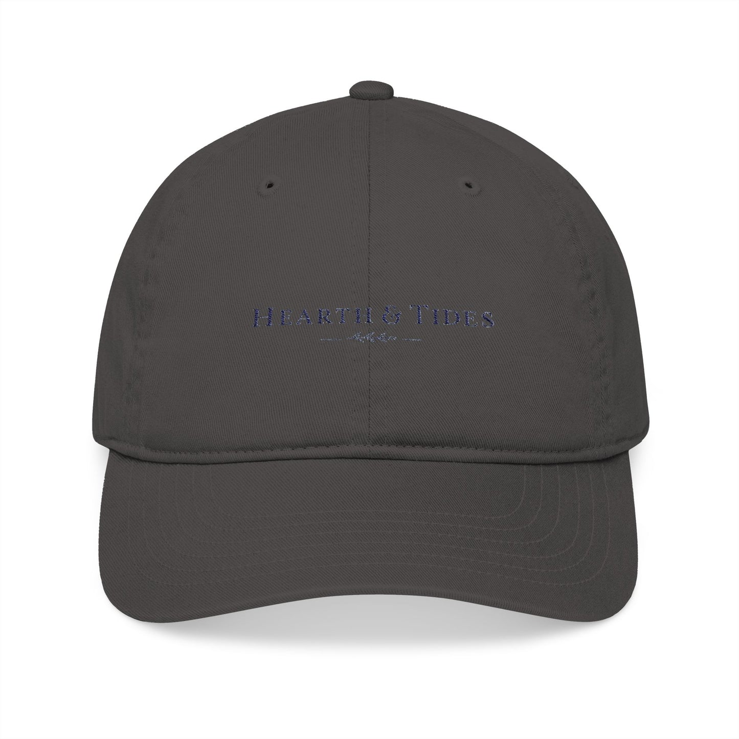 Embroidered ‘Hearth & Tides’ Organic Baseball Cap — Minimal Coastal Cotton Hat