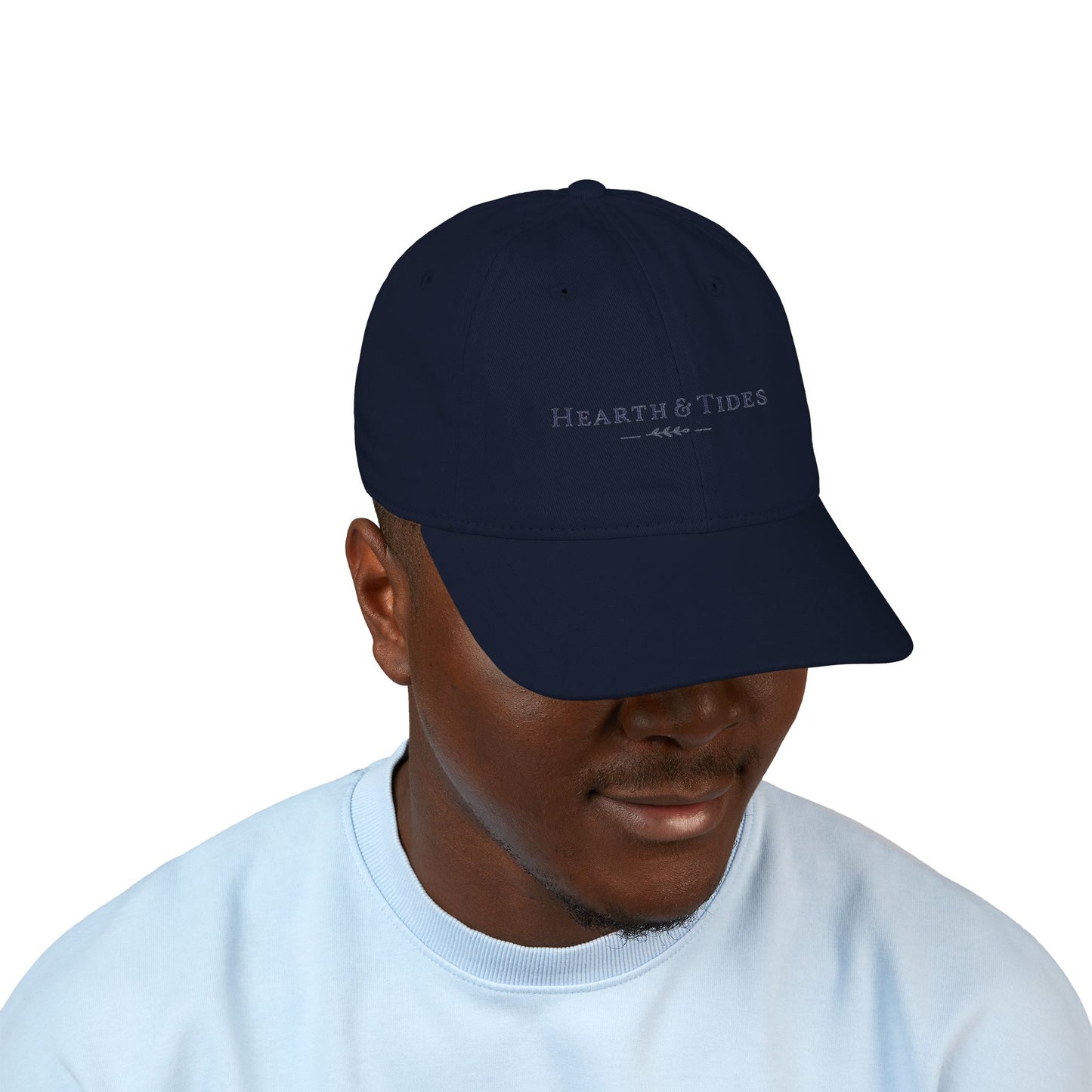 Embroidered ‘Hearth & Tides’ Organic Baseball Cap — Minimal Coastal Cotton Hat