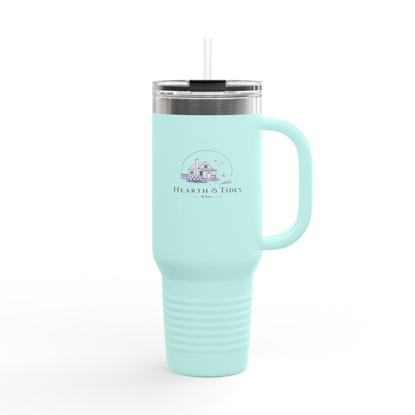 40oz Insulated Travel Mug with Handle — Hearth & Tides Logo