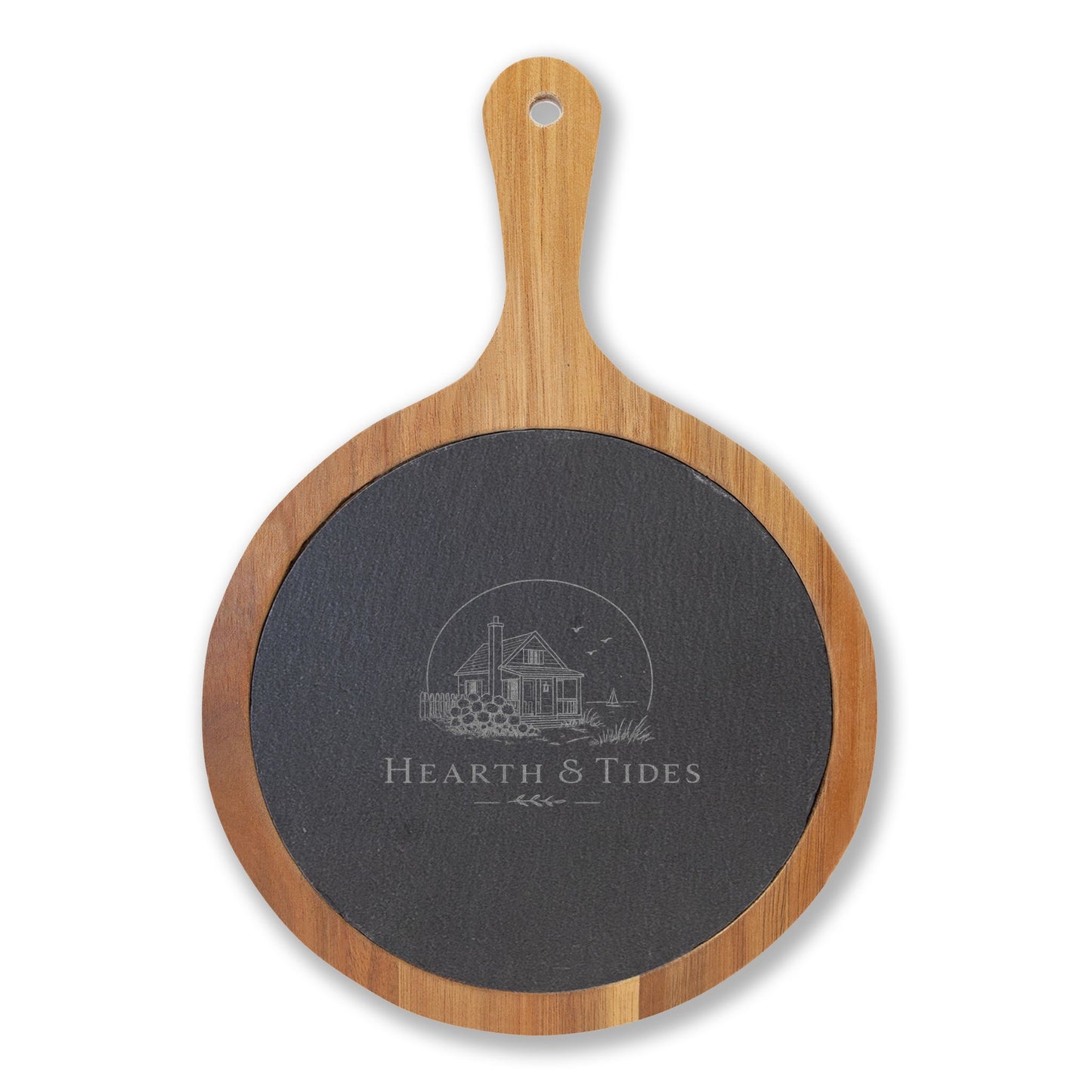 Engraved Acacia Charcuterie Board with Slate Insert & Cheese Tools