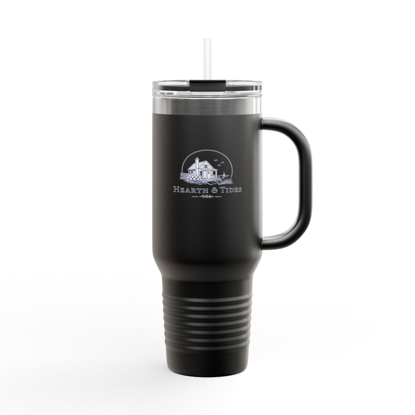 40oz Insulated Travel Mug with Handle — Hearth & Tides Logo