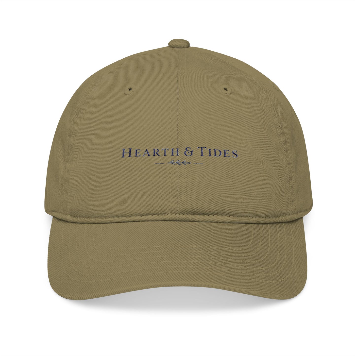 Embroidered ‘Hearth & Tides’ Organic Baseball Cap — Minimal Coastal Cotton Hat