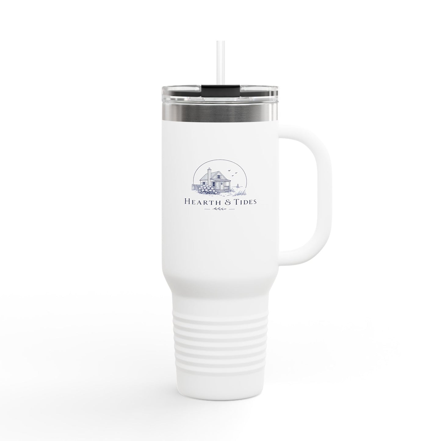 40oz Insulated Travel Mug with Handle — Hearth & Tides Logo