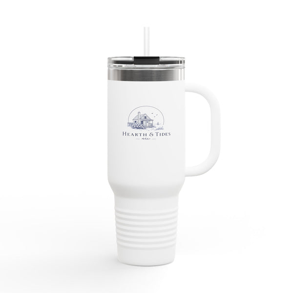 40oz Insulated Travel Mug with Handle — Hearth & Tides Logo