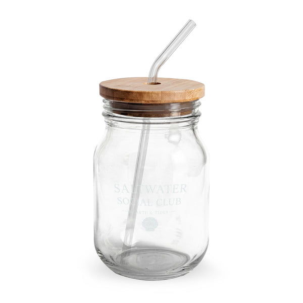Engraved 16oz Mason Sipper Glass with Bamboo Lid & Glass Straw