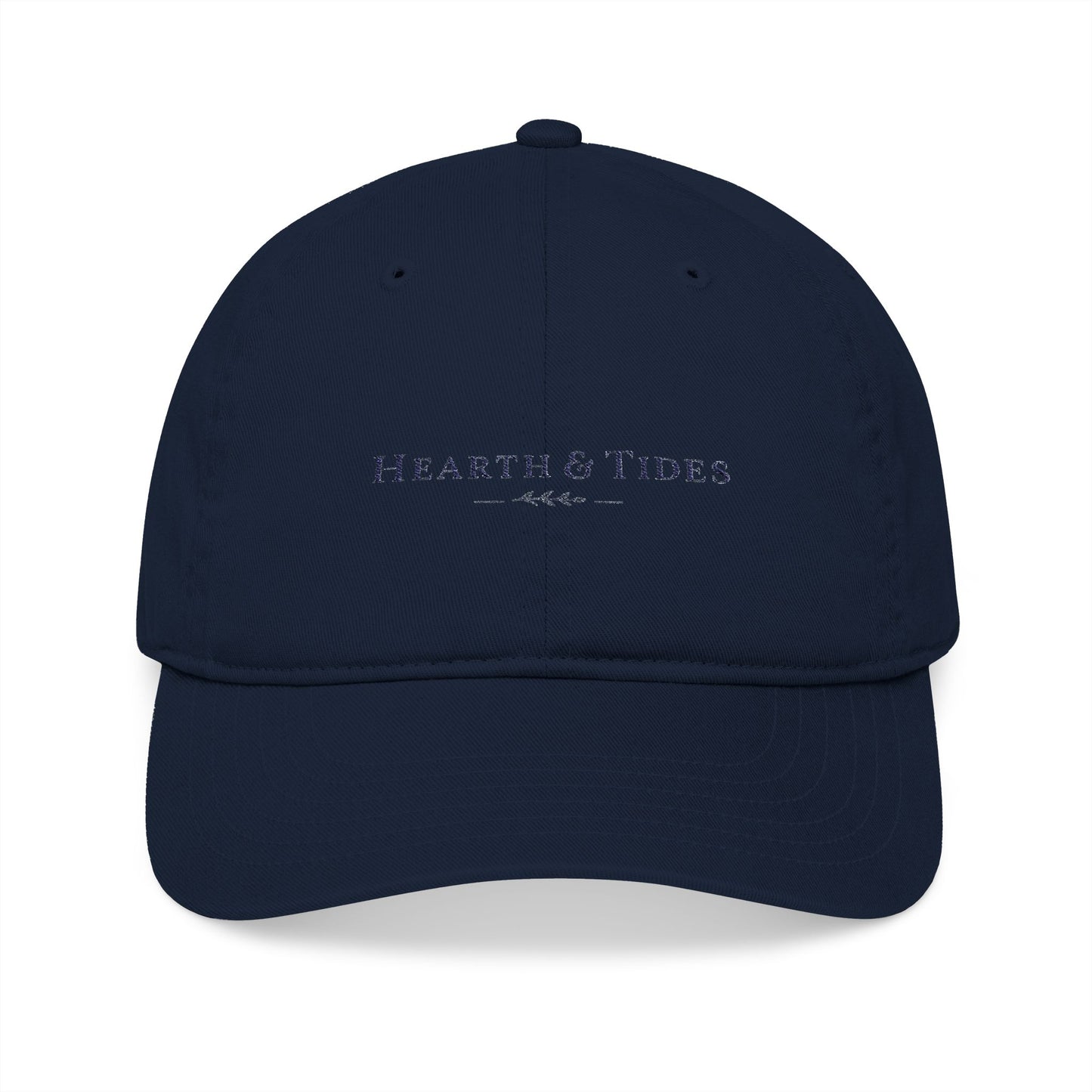 Embroidered ‘Hearth & Tides’ Organic Baseball Cap — Minimal Coastal Cotton Hat