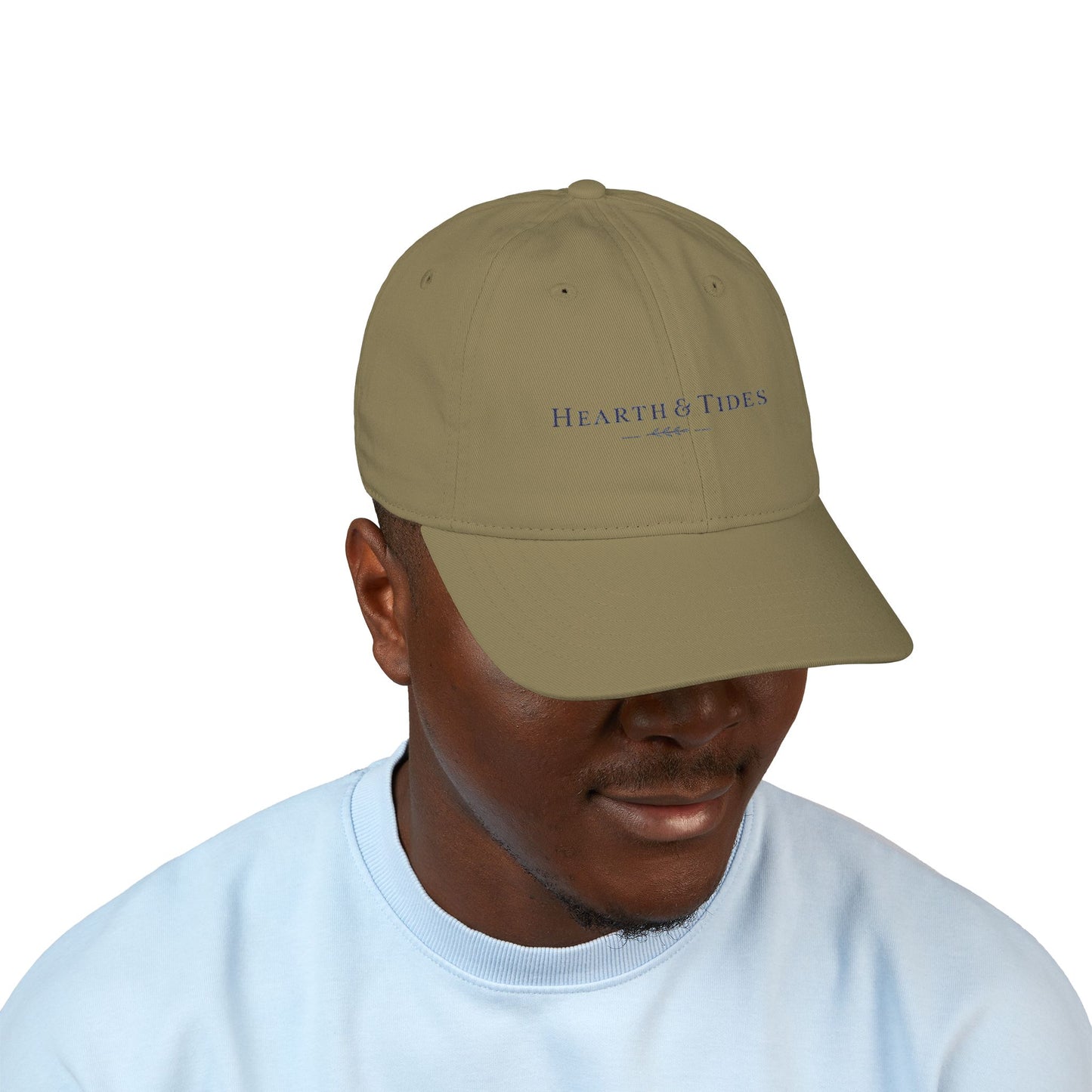 Embroidered ‘Hearth & Tides’ Organic Baseball Cap — Minimal Coastal Cotton Hat