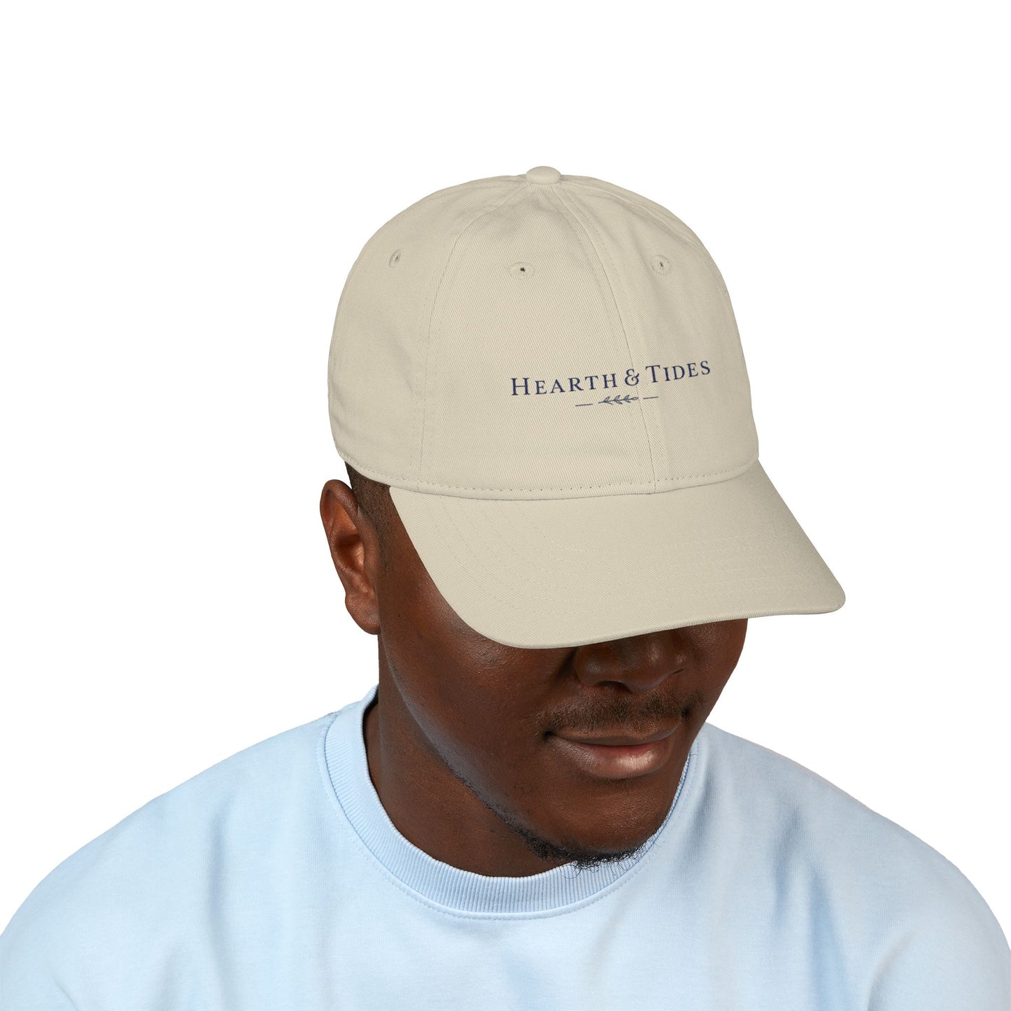 Embroidered ‘Hearth & Tides’ Organic Baseball Cap — Minimal Coastal Cotton Hat